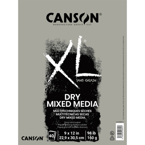 Canson XL Sand Grain Dry Mixed Media Pad Grey 9"X12"-Fold Over, 40 Sheets - 5A002ZX2-1H1FZ - 3148950048257