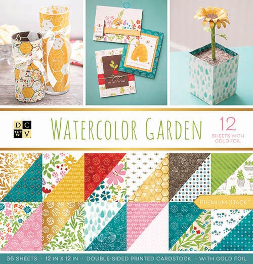 DCWV Double-Sided Cardstock Stack 12"X12" 36/Pkg-Watercolor Garden, 18 Designs/2 Each - PS005597 - 611356111304