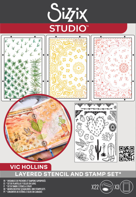 Sizzix Studio Stamp 22/Pkg and Stencils 3/Pkg by Vic Hollins-Western - 5A002MWD-1GP98 - 630454291305