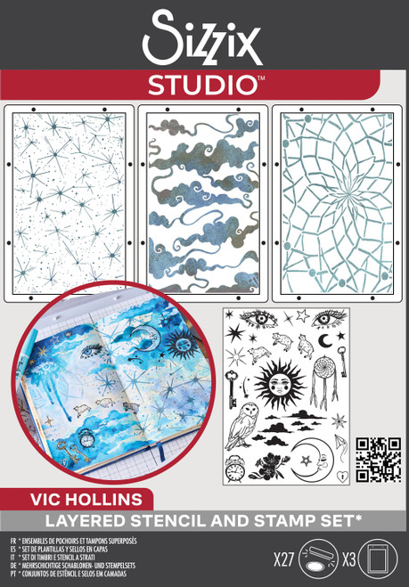 Sizzix Studio Stamp 27/Pkg and Stencils 3/Pkg by Vic Hollins-Dreamscape - 5A002MXH-1GP9B - 630454291312