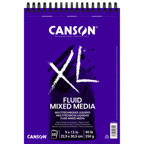 Canson XL Fluid Mixed Media Pad 9"X12"-Wire Bound, 30 Sheets - 5A002ZW1-1H1D2 - 3148950048219
