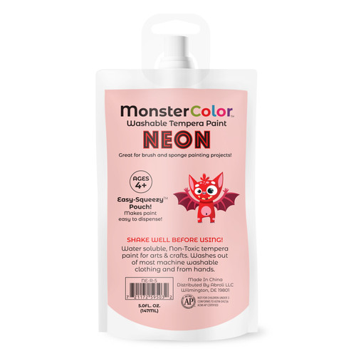 6 Pack - Abroli Monster Color Washable Tempera Paint Pouch 5oz-Neon Red - 5A0030ZL-1H2HP