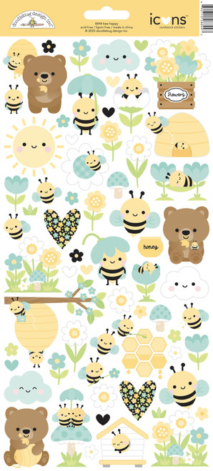 3 Pack - Doodlebug Cardstock Stickers-Icons, Bee Happy - 5A003121-1H2M8 - 842715088443