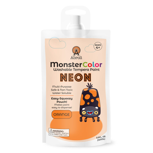 6 Pack - Abroli Monster Color Washable Tempera Paint Pouch 5oz-Neon Orange - 5A0030ZL-1H2JT - 721172595063