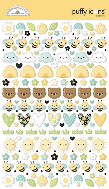 3 Pack - Doodlebug Puffy Stickers-Icons, Bee Happy - 5A003132-1H2KW - 842715088344