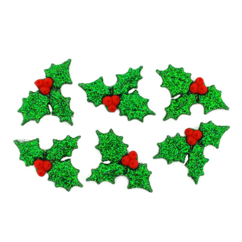 6 Pack - Dress It Up Holiday Embellishments-Glitter Holly - DIUHLDAY-4979 - 787117532791