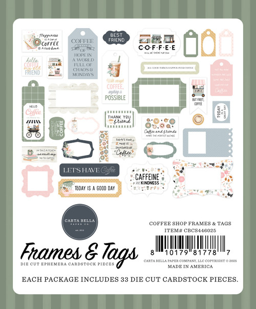 3 Pack - Carta Bella Cardstock Ephemera-Frames & Tags, Coffee Shop - 5A0030M2-1H23K