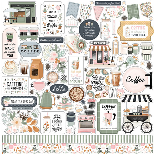 3 Pack - Carta Bella Elements Cardstock Stickers 12"X12"-Coffee Shop - 5A0030LC-1H230 - 810179817404