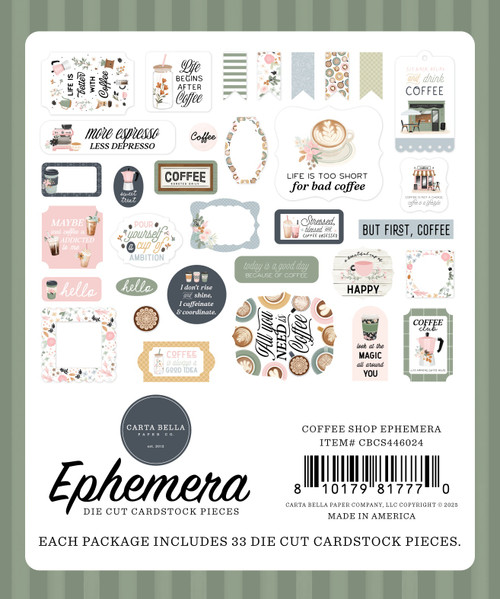 3 Pack - Carta Bella Cardstock Ephemera-Icons, Coffee Shop - 5A0030JW-1H23G