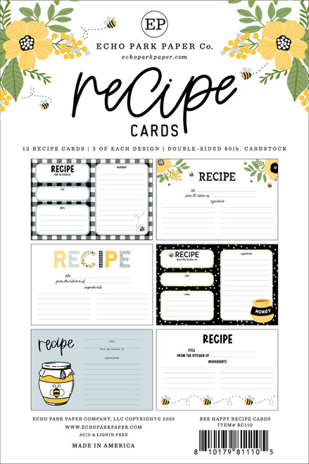 3 Pack - Echo Park Recipe Cards 4"X6"-Bee Happy - 5A0030LG-1H22W 3 Pack - Echo Park Recipe Cards 4"X6"-Bee Happy - 5A0030LG-1H22W