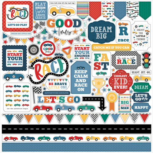 3 Pack - Vroom! Cardstock Stickers 12"X12"-Elements - 5A0030JN-1H21Z - 810179819118