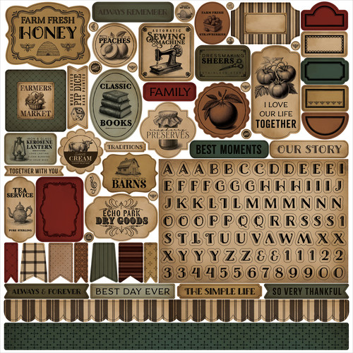 3 Pack - Carta Bella Vintage Market Cardstock Stickers 12"X12"-Elements - 5A0030HW-1H213 - 810179818838
