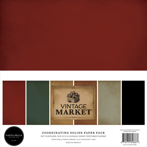 3 Pack - Carta Bella Solids Collection Kit 12"X12"-Vintage Market - 5A0030KS-1H218 - 810179818883
