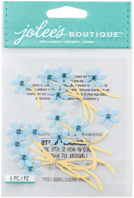 6 Pack - Jolee's Boutique Dimensional Stickers-Blue Jeweled Flowers - SPJC-014 - 015586532555
