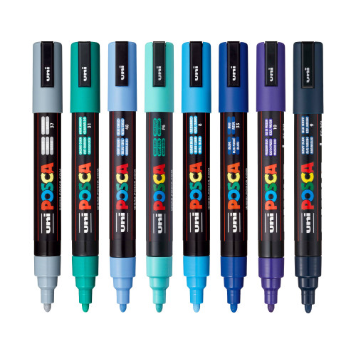 POSCA 5M Medium Bullet Tip 2.5mm Paint Marker 8/Pkg-Cool Tones - 5A00317M-1H2XV