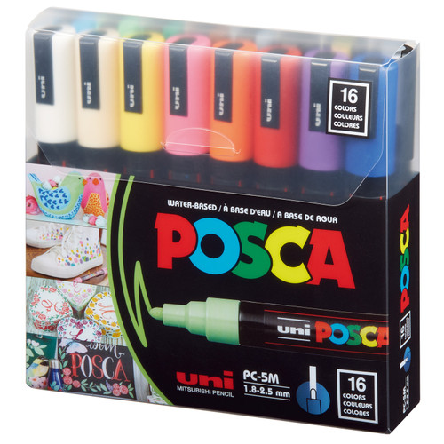 POSCA 5M Medium Bullet Tip 2.5mm Paint Marker 16/Pkg-Basic Colors - 5A00317N-1H2XW