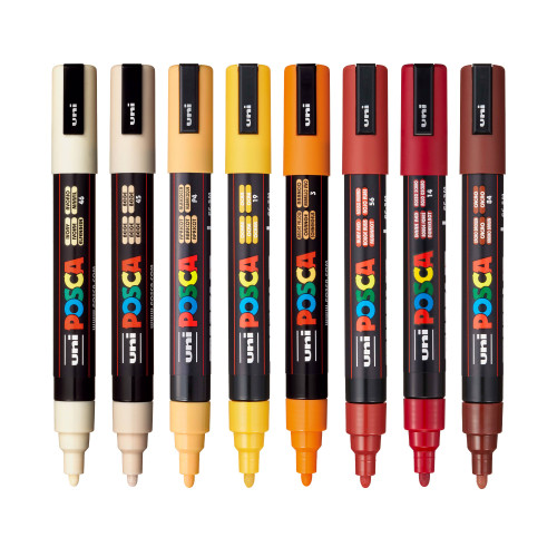 POSCA 5M Medium Bullet Tip 2.5mm Paint Marker 8/Pkg-Warm Tones - 5A00317M-1H2Y2