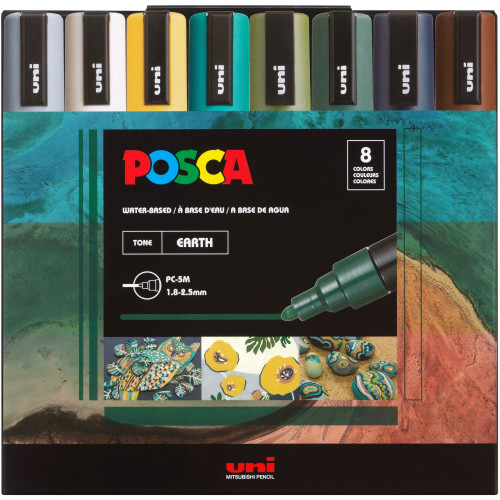 POSCA 5M Medium Bullet Tip 2.5mm Paint Marker 8/Pkg-Earth Tones - 5A00317M-1H2XY - 4902778303009