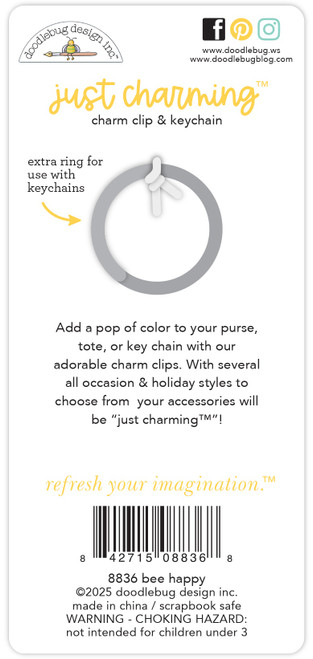 Doodlebug Just Charming Clip & Keychain-Bee Happy - 5A003119-1H2L6