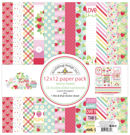 Doodlebug Double-Sided Paper Pack 12"X12" 12/Pkg-Berry Sweet - 5A00312D-1H2LH - 842715088856
