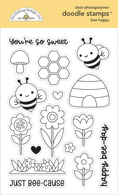 Doodlebug Clear Doodle Stamps-Bee Happy - 5A003124-1H2M3 - 842715088399