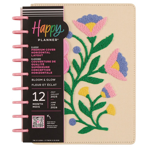 Happy Planner Chenille Embroidery 12-Month Planner-Bloom & Glow; Jul '25 - Jun '26 - 5A002X2W-1GY3F - 673807697188
