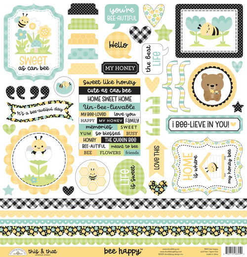 Doodlebug This & That Cardstock Stickers-Bee Happy - 5A00312Z-1H2MP - 842715088450