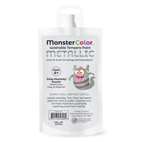 Abroli Monster Color Washable Tempera Paint Pouch 5oz-Metallic Silver - 5A0030ZL-1H2JK