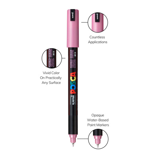 POSCA 1MR Paint Marker X-Fine Metal Tip 0.7mm-Metallic Pink - PC-1MR-1H2PT POSCA 1MR Paint Marker X-Fine Metal Tip 0.7mm-Metallic Pink - PC-1MR-1H2PT