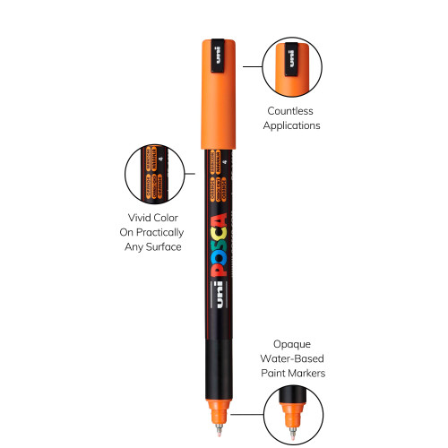 POSCA 1MR Paint Marker X-Fine Metal Tip 0.7mm-Orange - PC-1MR-1H2PV POSCA 1MR Paint Marker X-Fine Metal Tip 0.7mm-Orange - PC-1MR-1H2PV