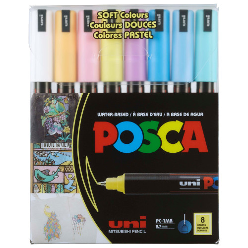 POSCA 1MR Paint Marker X-Fine Metal Tip .7mm 8pk-Soft Colors - 5A003155-1H2QL - 4902778249246