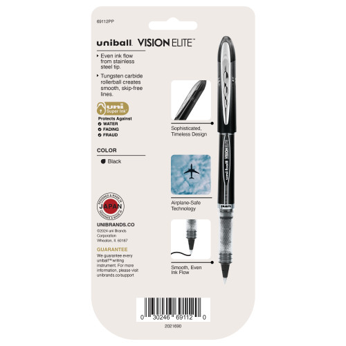 Uni-Ball Vision Elite Micro Point Rollerball Pens 4/Pkg-Black 5A0030XL-1H2FH