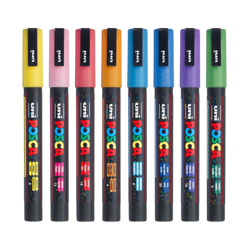 POSCA 3M Paint Marker Fine Bullet Tip 0.9mm-1.3mm 8/Pkg-Glitter - 5A0030XX-1H2F8