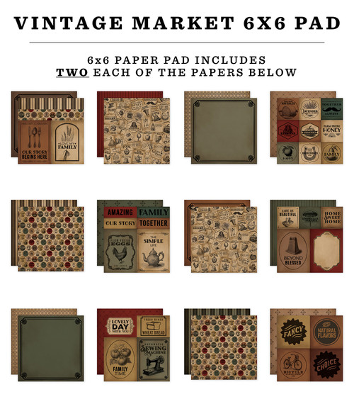 Carta Bella Double-Sided Paper Pad 6"X6"-Vintage Market - 5A0030JC-1H20N - 810179818890
