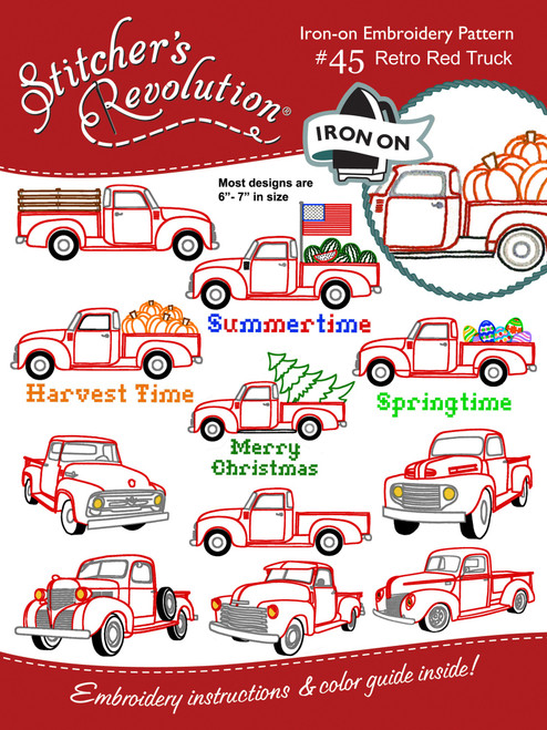 Stitcher's Revolution Iron-On Transfers-Retro Red Truck - SR-1H24Q - 043272200457 Stitcher's Revolution Iron-On Transfers-Retro Red Truck - SR-1H24Q - 043272200457