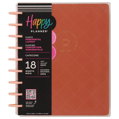 Happy Planner 18-Month Classic Disc Bound Planner-Cafecore; Jul '25 - Dec '26 - 5A002X56-1GY06 - 673807696945