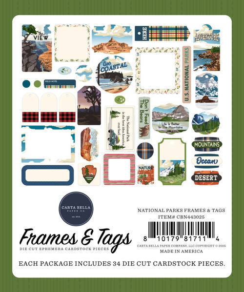 Carta Bella Cardstock Ephemera-Frames & Tags, National Parks - 5A0030CM-1H1XS