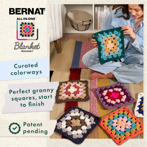 Bernat Blanket All In One Blanket Granny Square Yarn-Seaside Shine - 5A002Z43-1H18Z Bernat Blanket All In One Blanket Granny Square Yarn-Seaside Shine - 5A002Z43-1H18Z