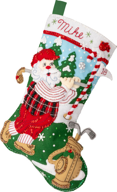 Bucilla Felt Stocking Applique Kit 18" Long-Hole In One Santa - 5A0030R8-1H269 - 046109897776