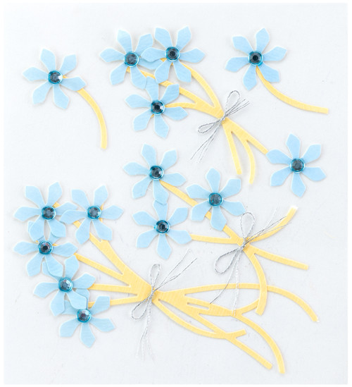 Jolee's Boutique Dimensional Stickers-Blue Jeweled Flowers - SPJC-014