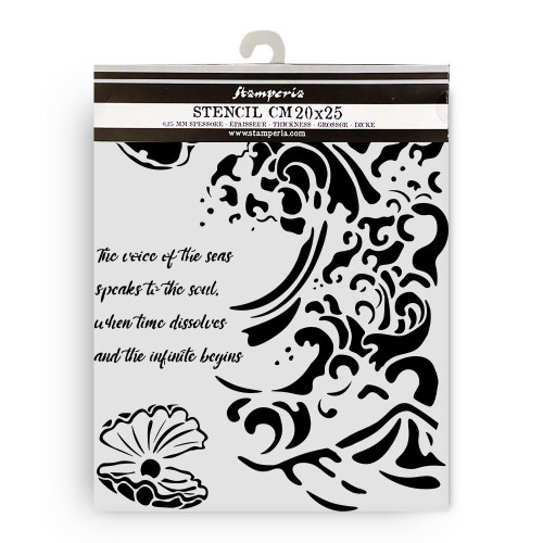 Stamperia Stencil 7.87"X9.84" -Silent Sea Waves And Shells - 5A002XJ0-1GYFG - 5993110043003