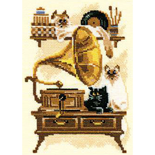 RIOLIS Counted Cross Stitch Kit 7"X9.5"-Cat With Gramophone (15 Count) R859