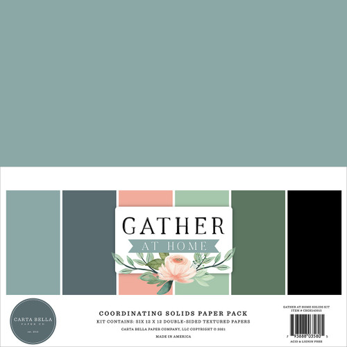 Carta Bella Double-Sided Solid Cardstock 12"X12" 6/Pkg-Gather At Home, 6 Colors - GH143015 - 793888035805