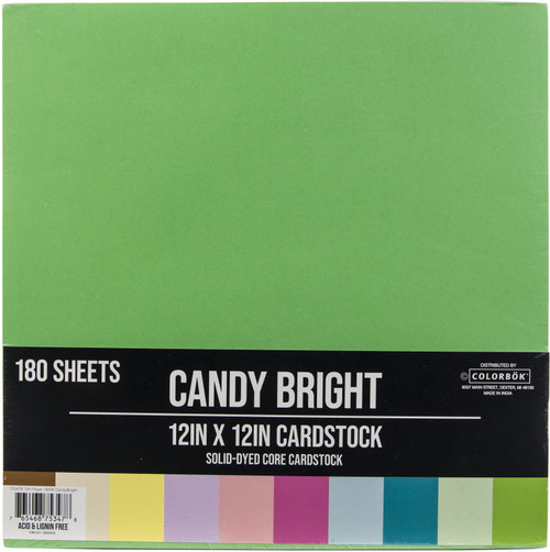 Colorbok Cardstock Pad 12"X12" 180/Pkg-Candy Bright - 75347 - 765468753478