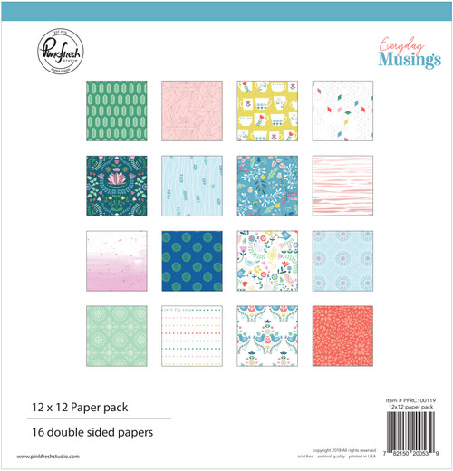 Pinkfresh Studio Double-Sided Paper Pack 12"X12" 16/Pkg-Everyday Musings, 8 Designs/2 Each - PFEM119 - 782150200539