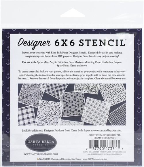 Carta Bella Stencil 6"X6"-Simple Starfish, By The Sea - BS120034