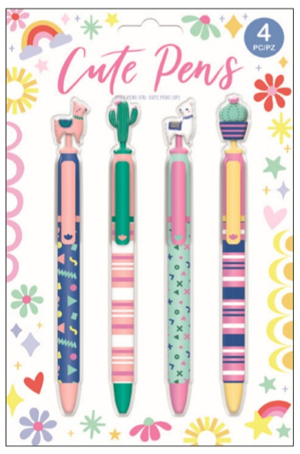 3 Pack - EK Success Cute Pens 4/Pkg-Llama & Cacti - 5A002PYP-1GRGN - 015586021578