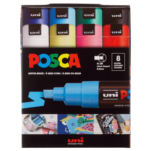 POSCA 8K Paint Marker Broad Chisel Tip 8mm 8/Pkg-Classic Colors - 5A00317J-1H2X4 - 4902778974711