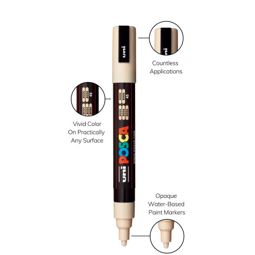 3 Pack POSCA 5M Medium Bullet Tip 2.5mm Paint Marker-Beige PC-5M-1H2Q8