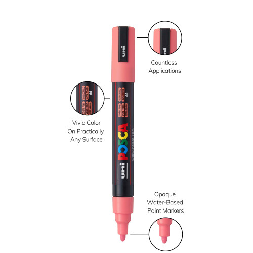 3 Pack POSCA 5M Medium Bullet Tip 2.5mm Paint Marker-Coral Pink PC-5M-1H2RT